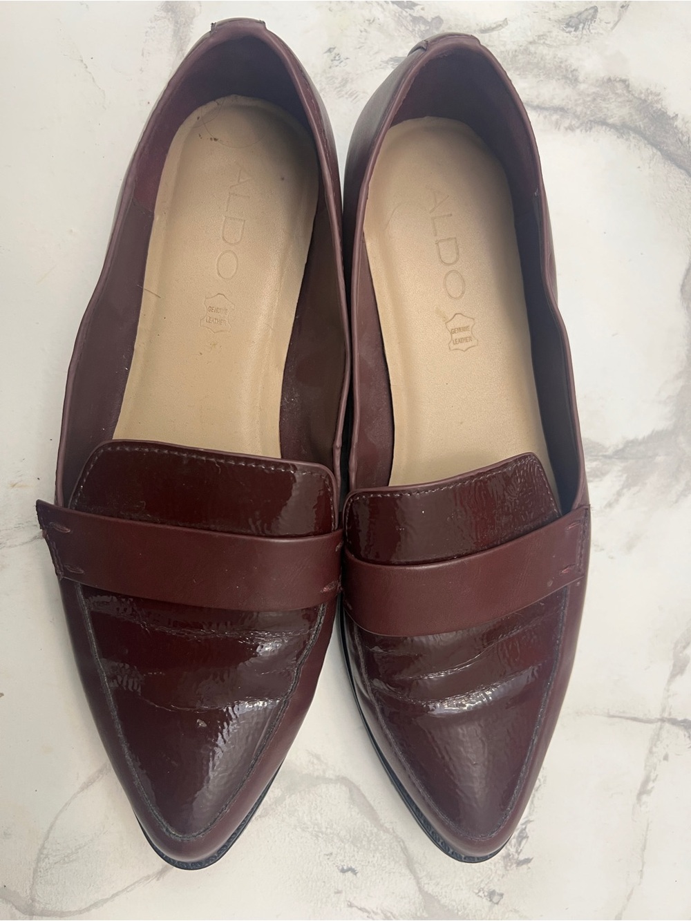 ALDO Women's Burgundy Patent Pointed-Toe Loafers